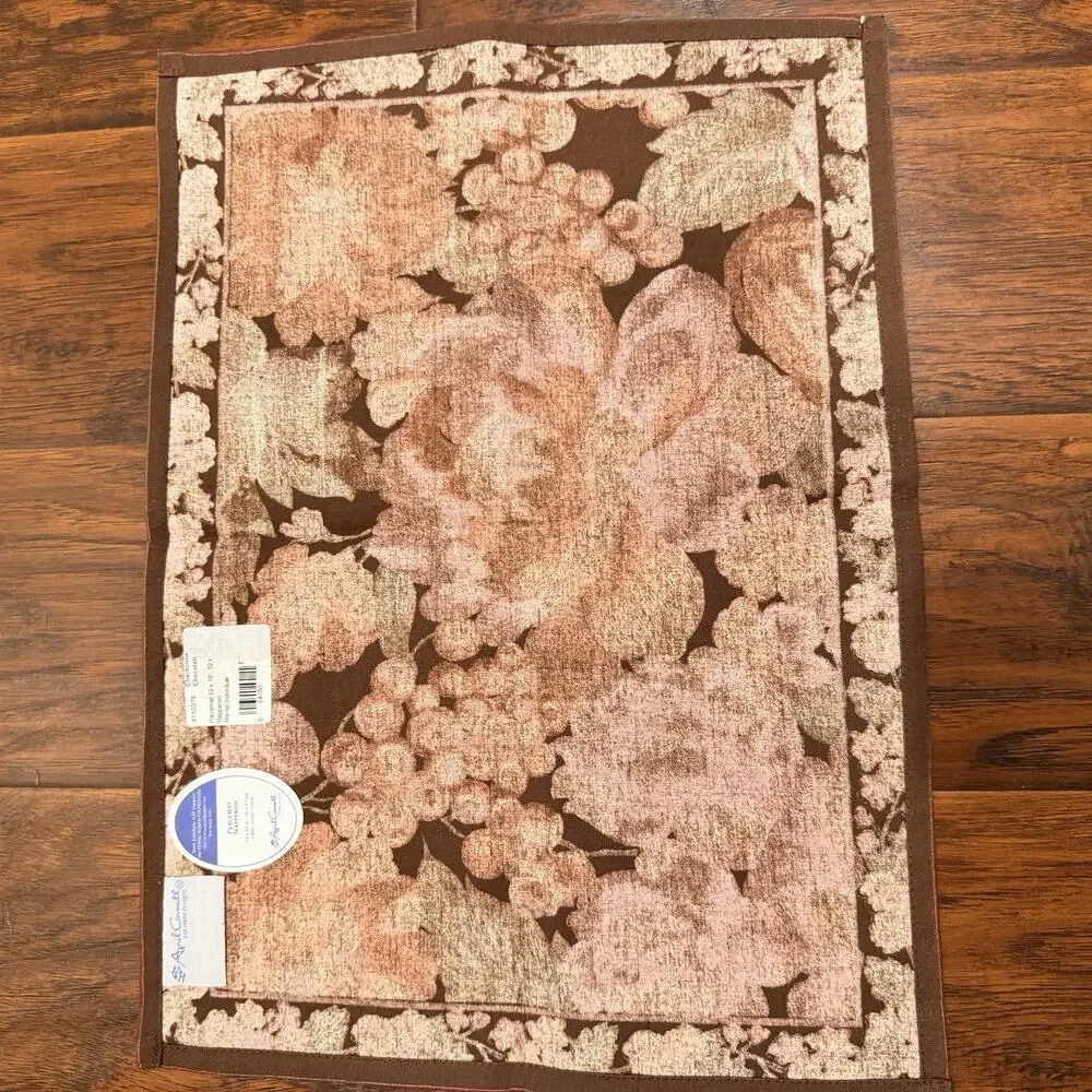 April Cornell Set of 4 Floral Cotton Placemats 14x19 Pink Chardonnay Chocolate